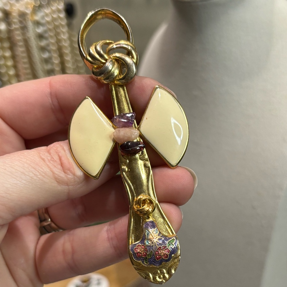 Vintage Crafted Brooch Pendant Spoon Cloissone Repurposed Jewelry Handcrafted